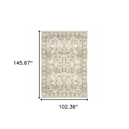 9' X 12' Beige And Ivory Medallion Area Rug