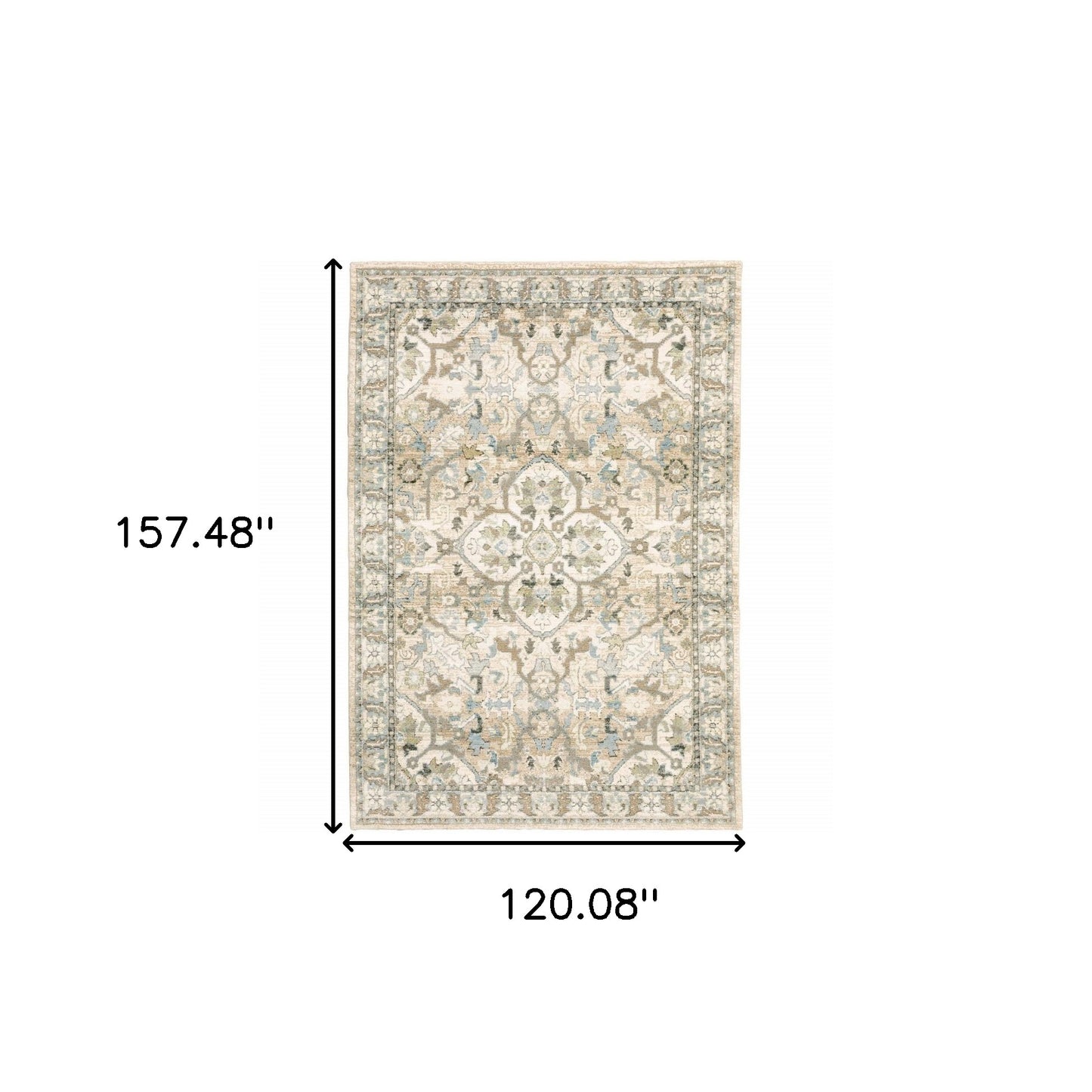 9' X 12' Beige And Ivory Medallion Area Rug