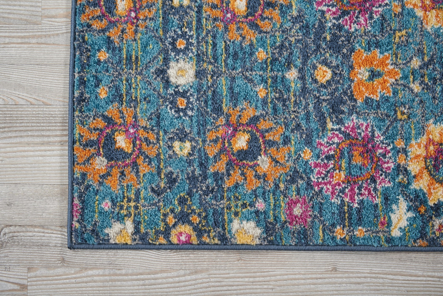 8' X 10' Blue And Orange Floral Power Loom Area Rug