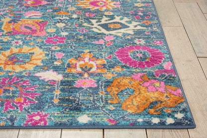 8' X 10' Blue And Orange Floral Power Loom Area Rug