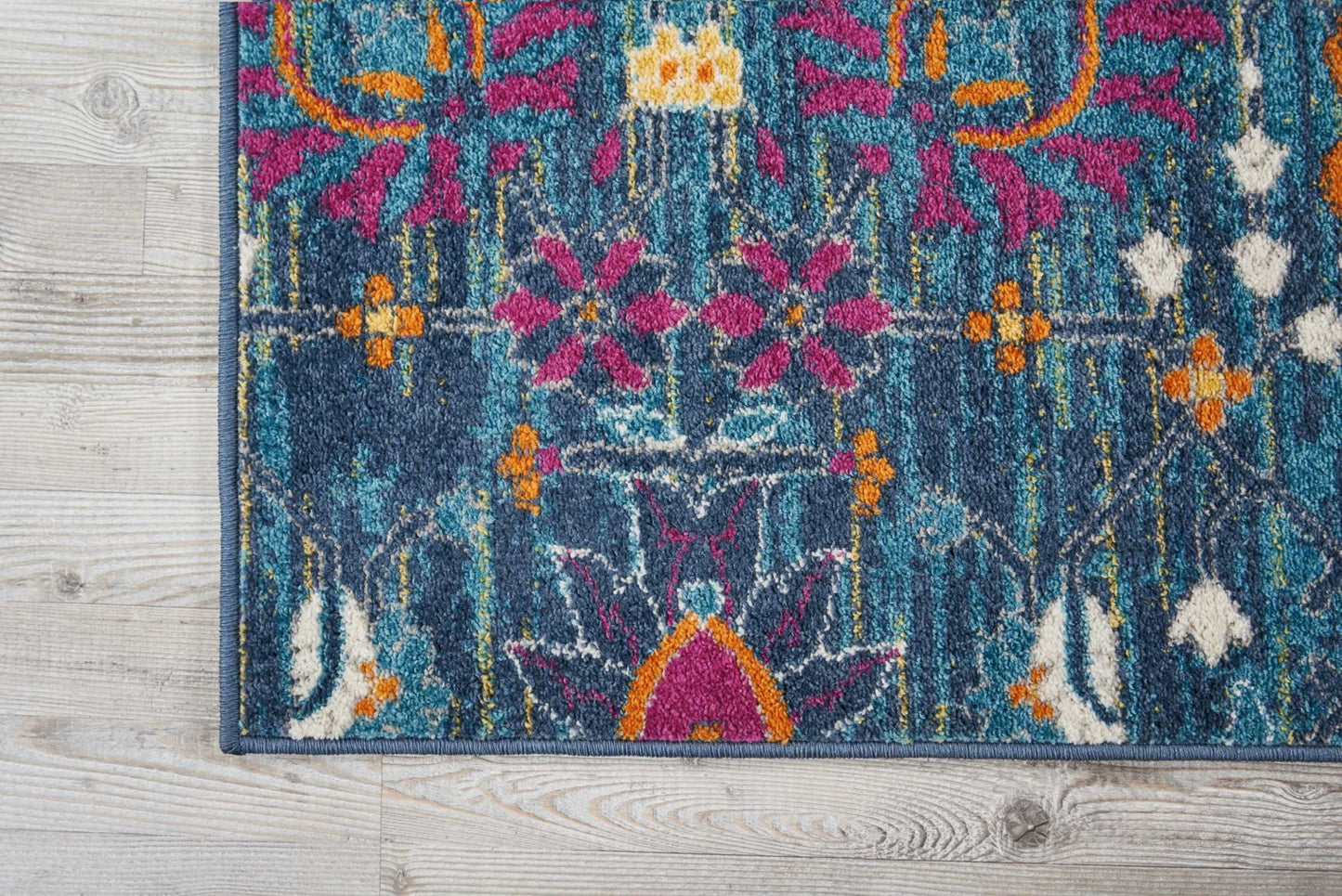 8' X 10' Blue And Orange Floral Power Loom Area Rug