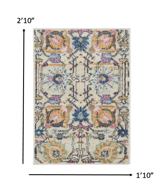 8' X 10' Orange And Ivory Floral Power Loom Area Rug