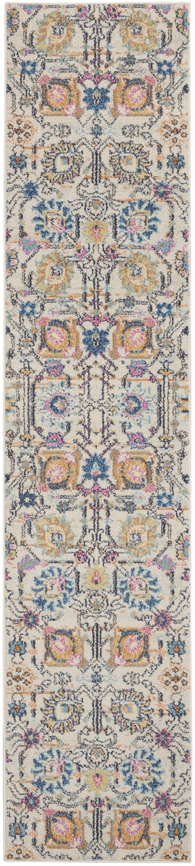 8' X 10' Orange And Ivory Floral Power Loom Area Rug