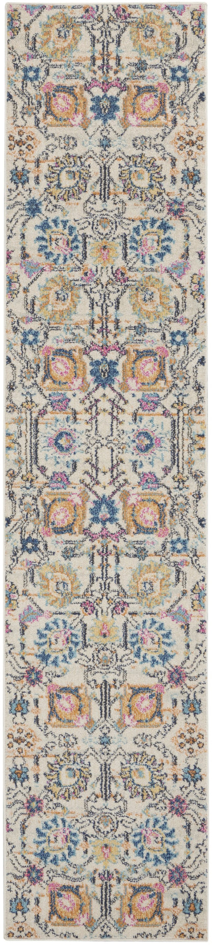 8' X 10' Orange And Ivory Floral Power Loom Area Rug