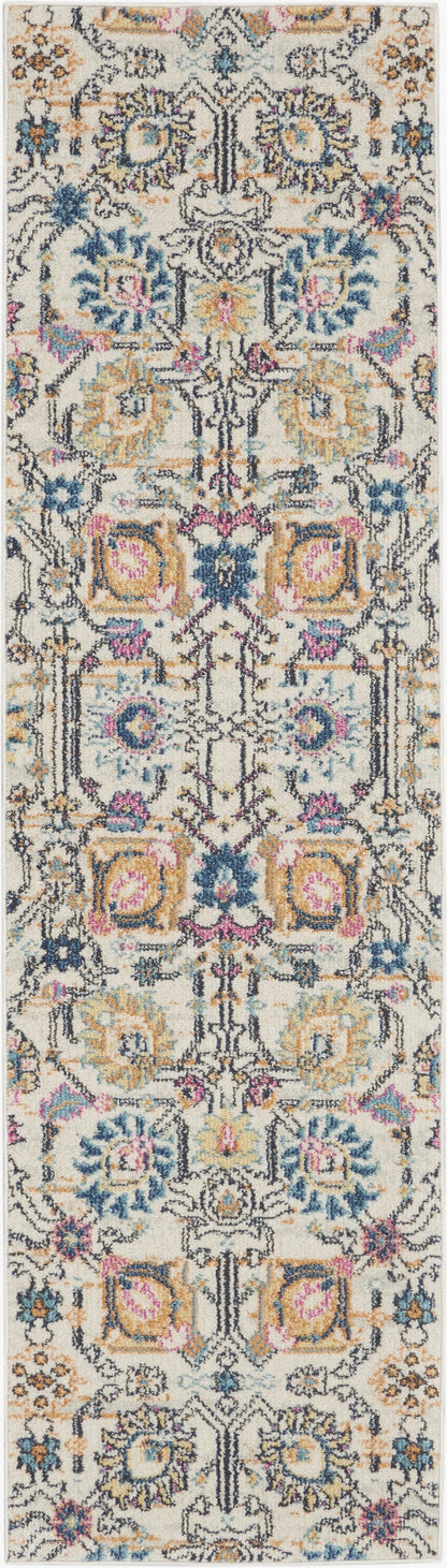 8' X 10' Orange And Ivory Floral Power Loom Area Rug