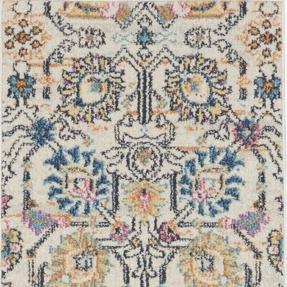 8' X 10' Orange And Ivory Floral Power Loom Area Rug