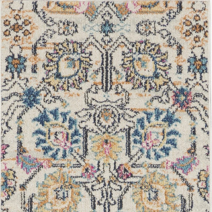 8' X 10' Orange And Ivory Floral Power Loom Area Rug