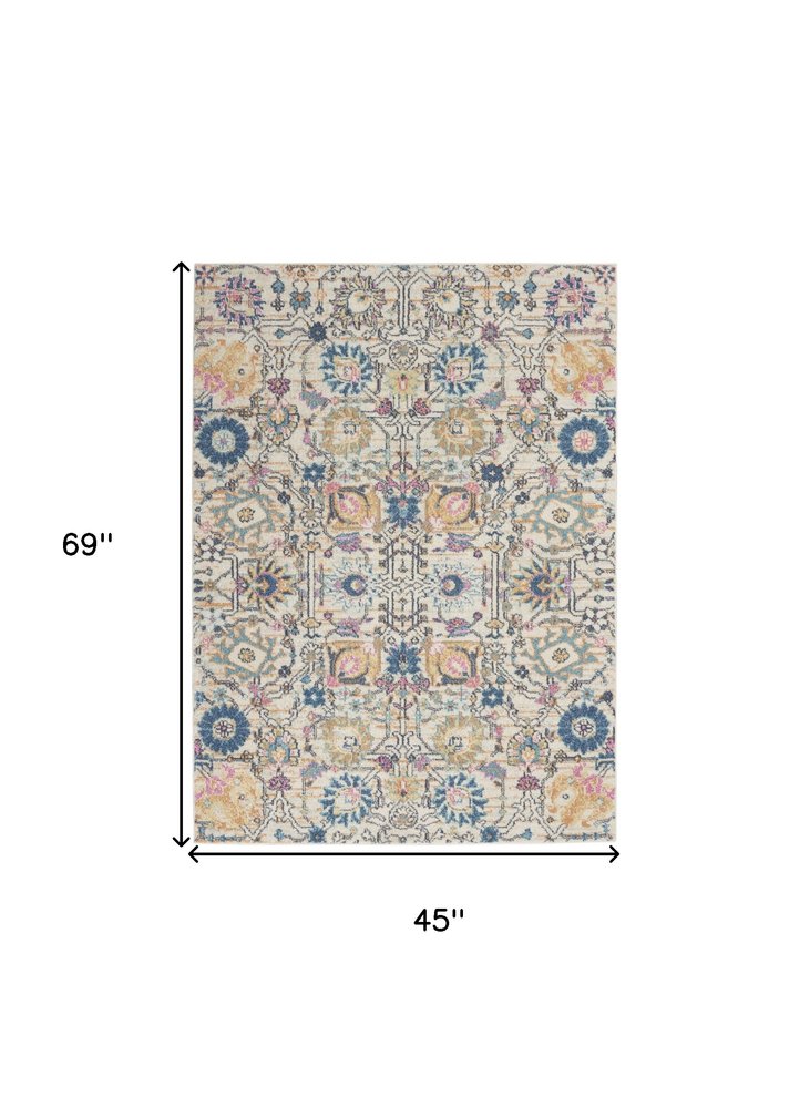 4' X 6' Ivory And Blue Floral Area Rug