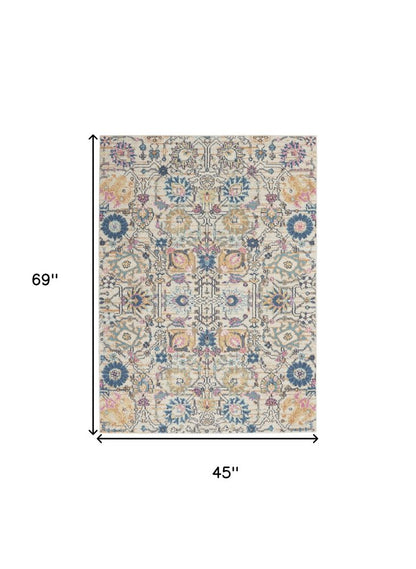 4' X 6' Ivory And Blue Floral Area Rug