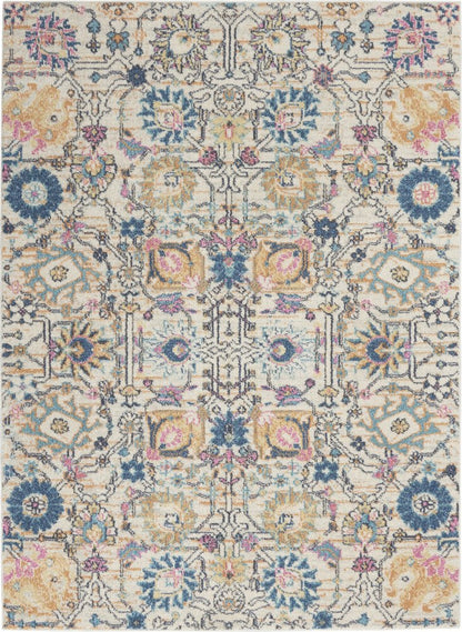4' X 6' Ivory And Blue Floral Area Rug