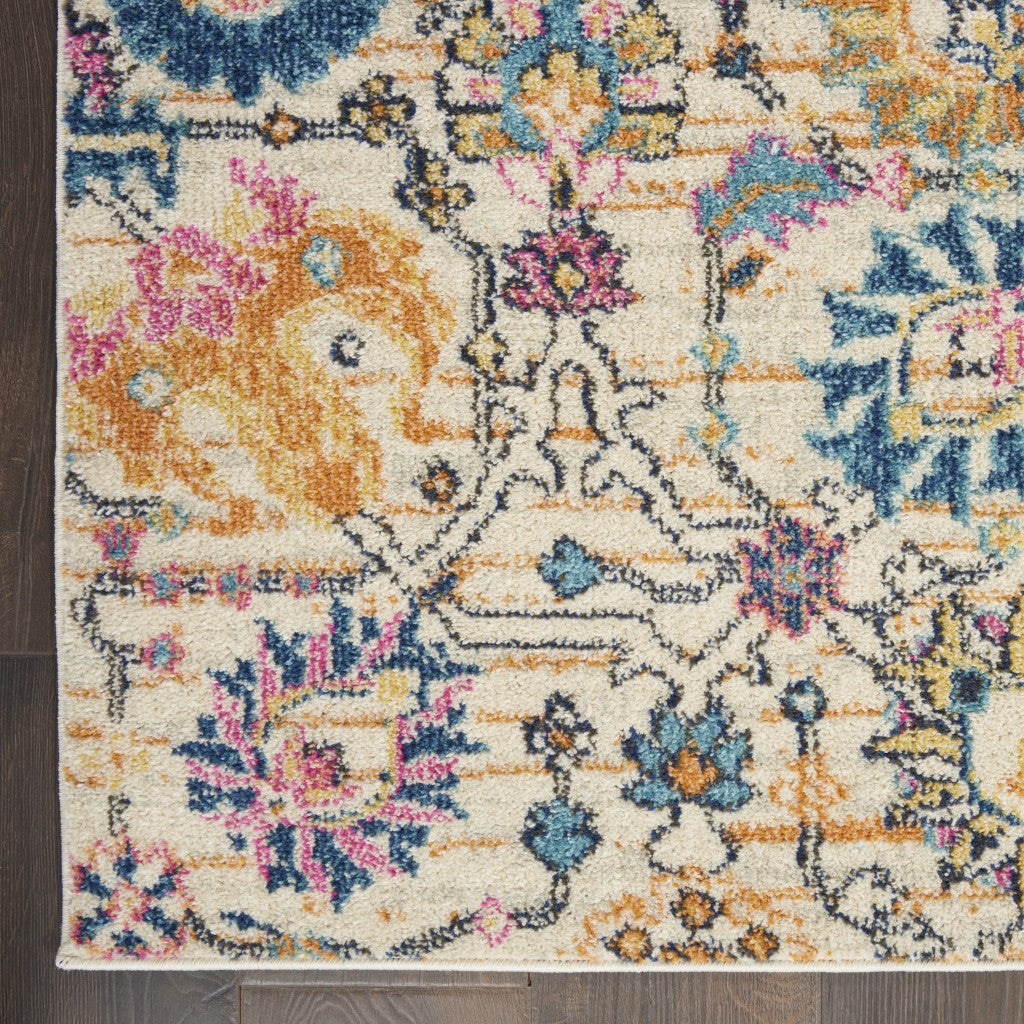 8' X 10' Orange And Ivory Floral Power Loom Area Rug