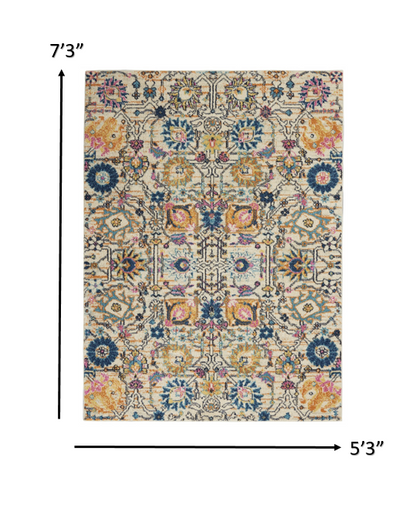 8' X 10' Orange And Ivory Floral Power Loom Area Rug