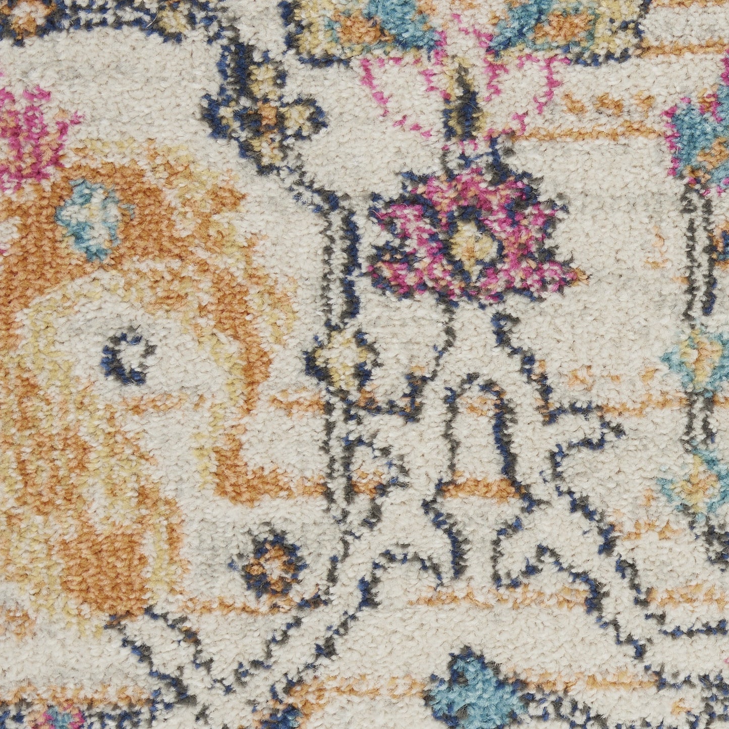 8' X 10' Orange And Ivory Floral Power Loom Area Rug