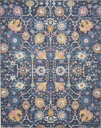 2' X 3' Navy Blue Floral Power Loom Area Rug