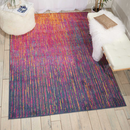 8' X 10' Blue And Pink Abstract Power Loom Area Rug