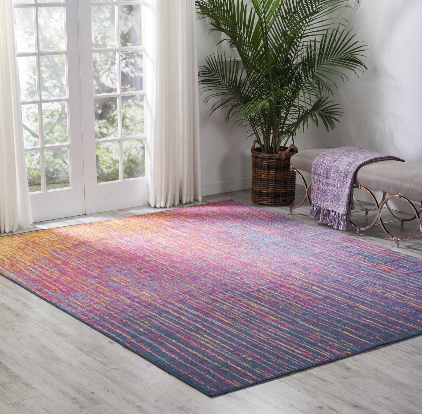 8' X 10' Blue And Pink Abstract Power Loom Area Rug