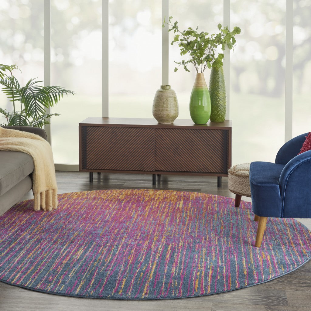 8' X 10' Blue And Pink Abstract Power Loom Area Rug