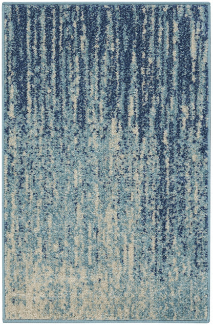 7' X 10' Blue and Ivory Abstract Stripes Power Loom Area Rug