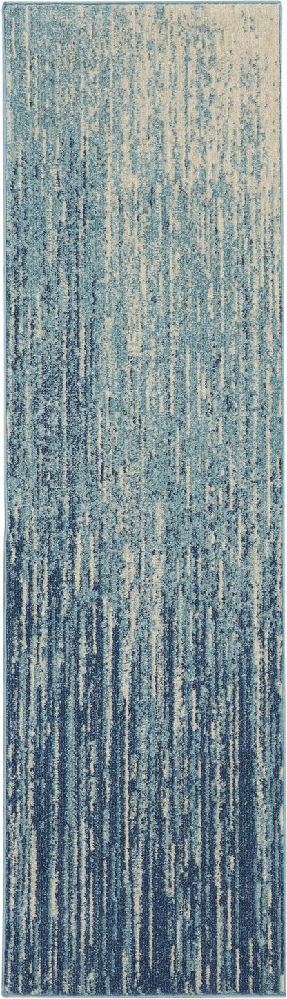 7' X 10' Blue and Ivory Abstract Stripes Power Loom Area Rug