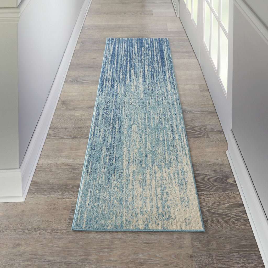 7' X 10' Blue and Ivory Abstract Stripes Power Loom Area Rug