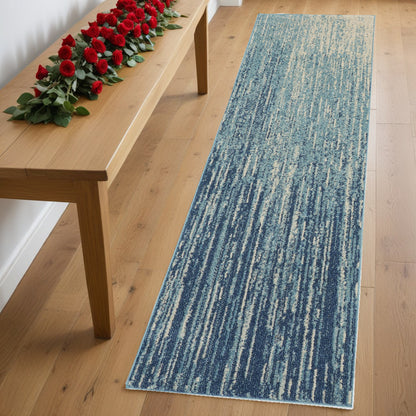 7' X 10' Blue and Ivory Abstract Stripes Power Loom Area Rug