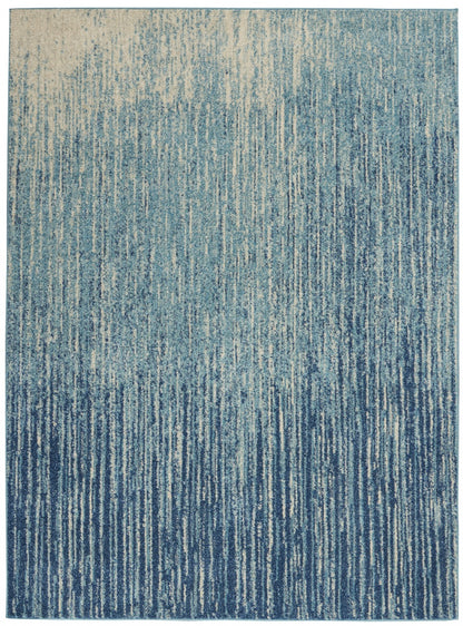 7' X 10' Blue and Ivory Abstract Stripes Power Loom Area Rug