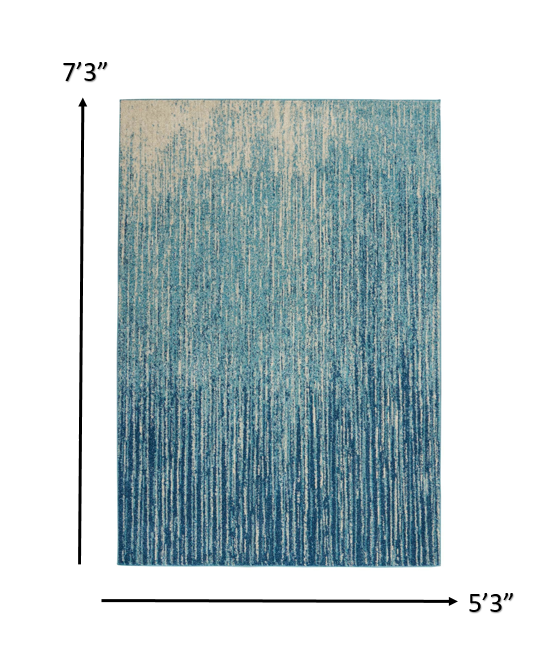 7' X 10' Blue and Ivory Abstract Stripes Power Loom Area Rug