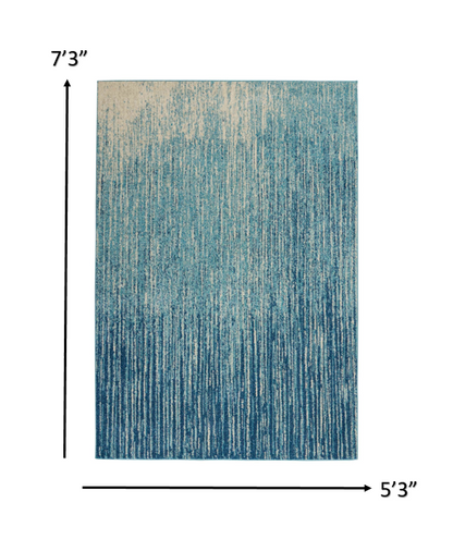 7' X 10' Blue and Ivory Abstract Stripes Power Loom Area Rug