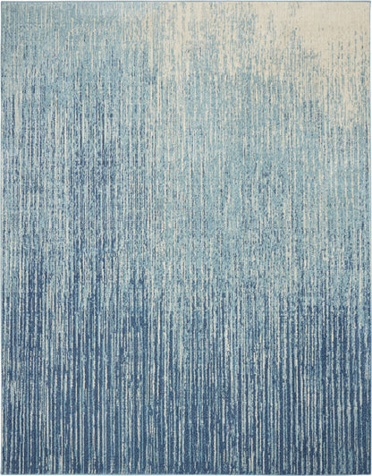 7' X 10' Blue and Ivory Abstract Stripes Power Loom Area Rug