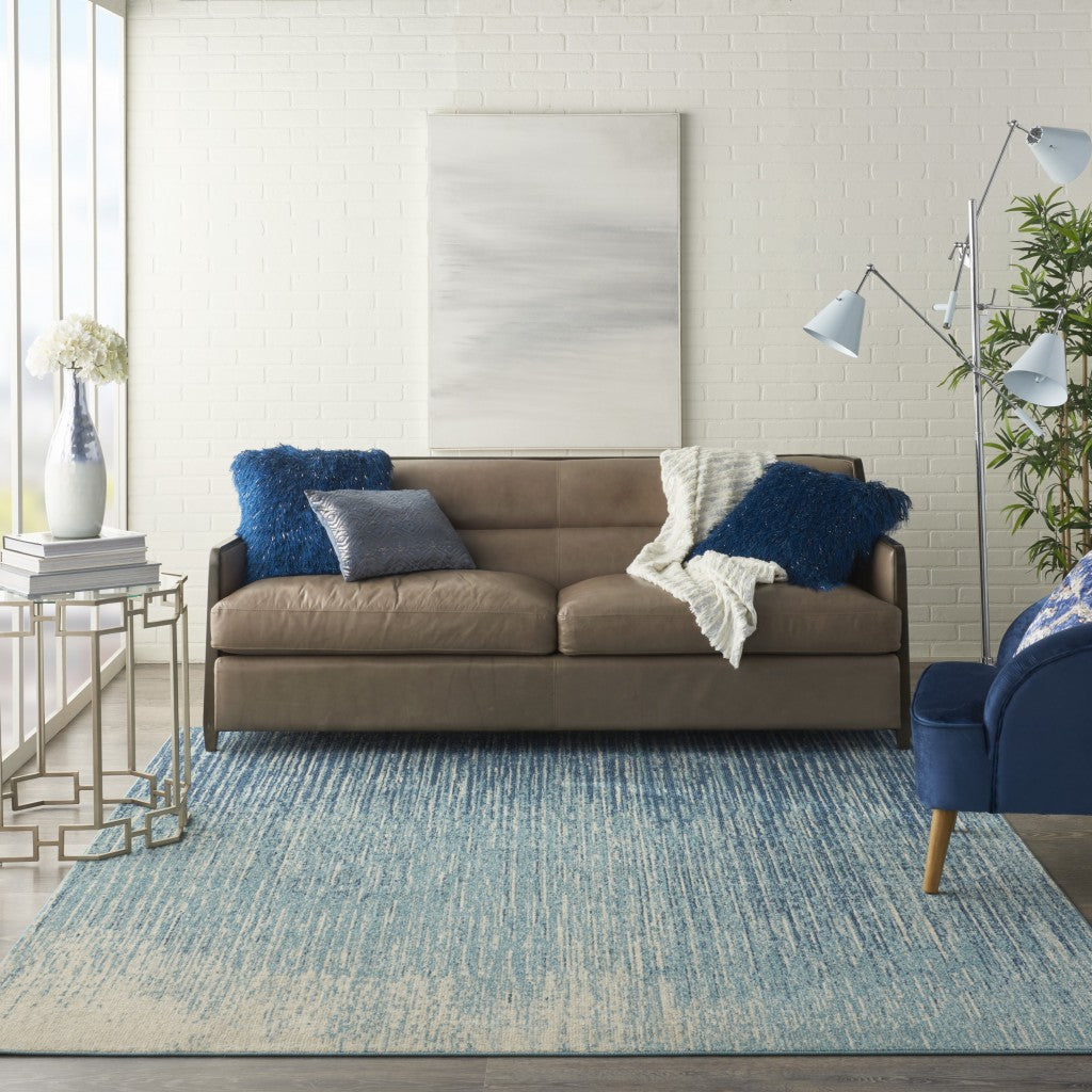 7' X 10' Blue and Ivory Abstract Stripes Power Loom Area Rug