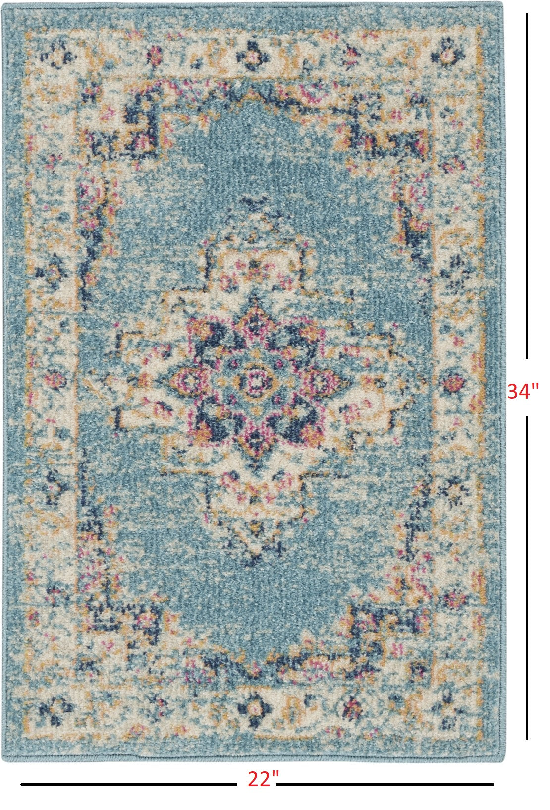 2' X 8' Light Blue Distressed Medallion Runner Rug