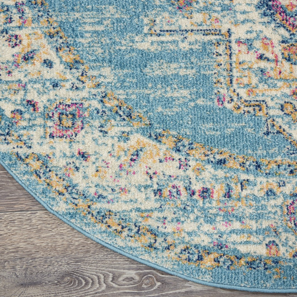 2' X 8' Light Blue Distressed Medallion Runner Rug