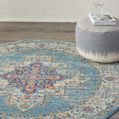 2' X 8' Light Blue Distressed Medallion Runner Rug