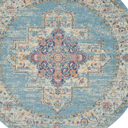 2' X 8' Light Blue Distressed Medallion Runner Rug