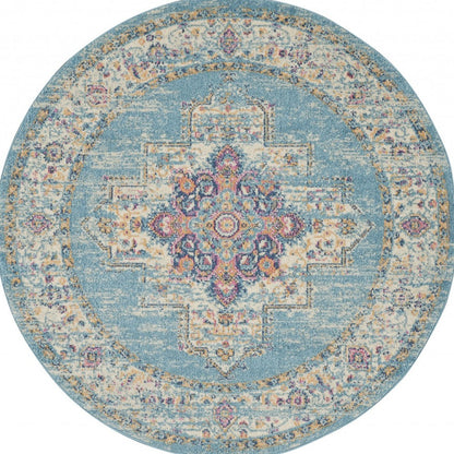 2' X 8' Light Blue Distressed Medallion Runner Rug