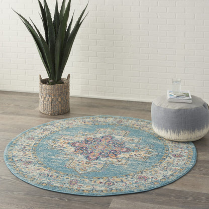 2' X 8' Light Blue Distressed Medallion Runner Rug