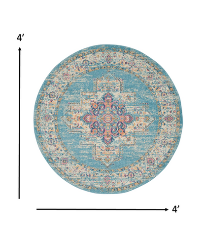 2' X 8' Light Blue Distressed Medallion Runner Rug