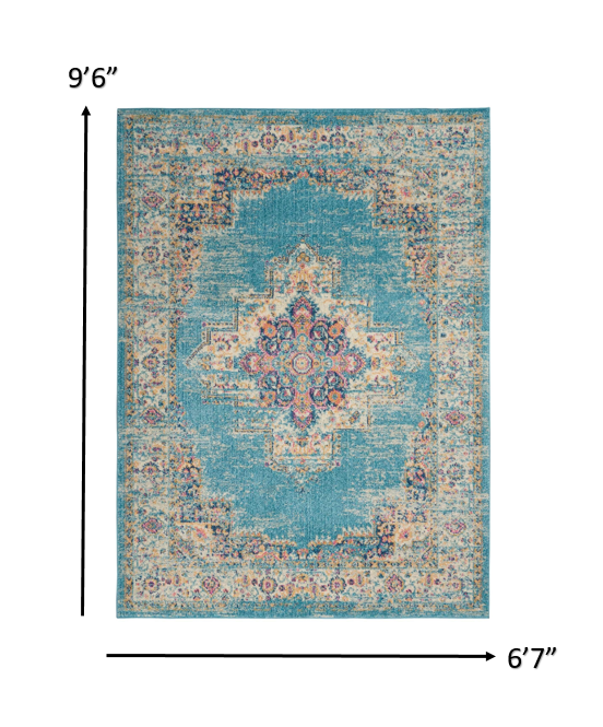 2' X 8' Light Blue Distressed Medallion Runner Rug