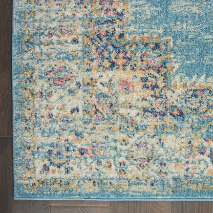 2' X 8' Light Blue Distressed Medallion Runner Rug