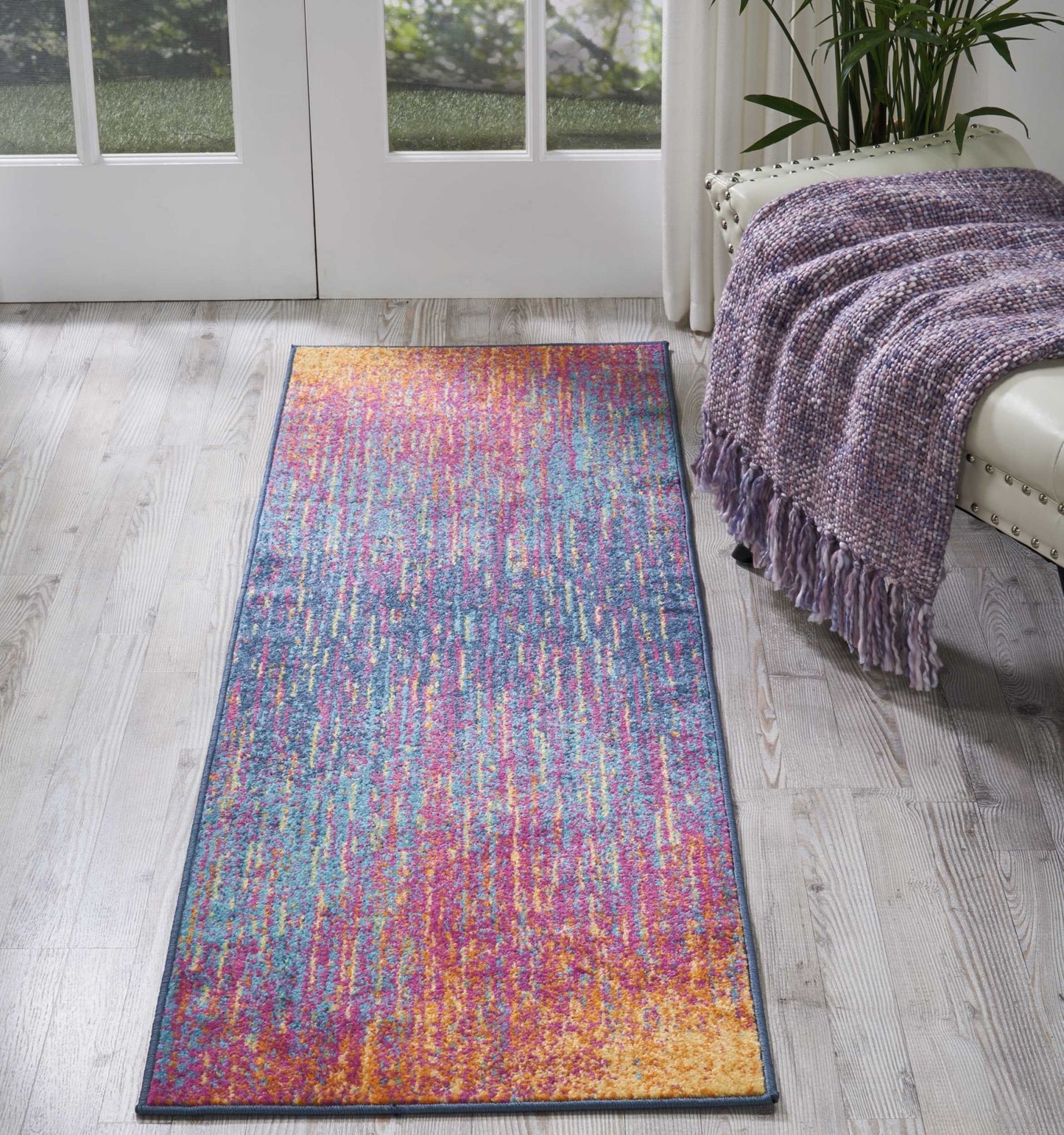 8' X 10' Blue And Pink Abstract Power Loom Area Rug