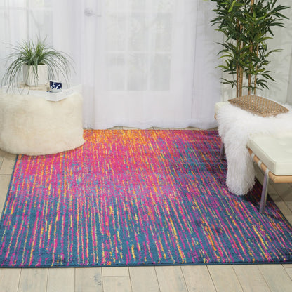 8' X 10' Blue And Pink Abstract Power Loom Area Rug