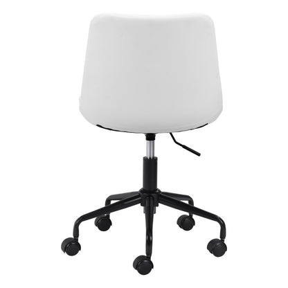 White and Black Adjustable Swivel Faux Leather Rolling Office Chair