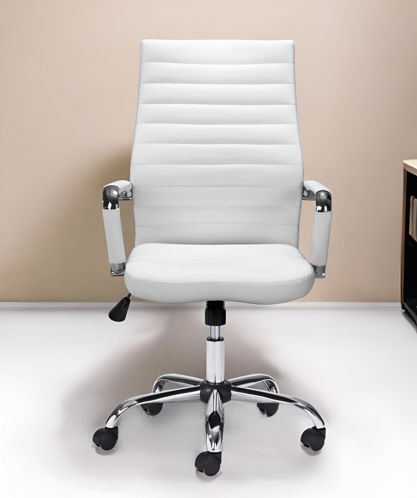 White and Silver Adjustable Swivel Faux Leather Rolling Conference Office Chair