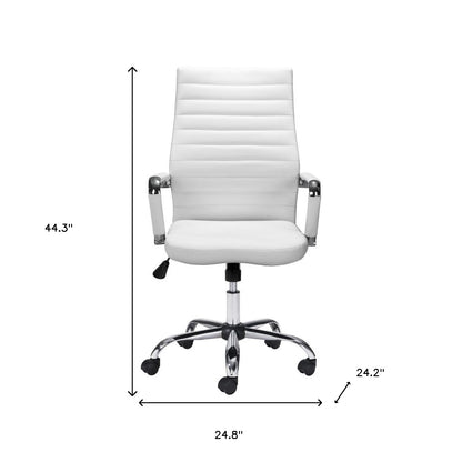 White and Silver Adjustable Swivel Faux Leather Rolling Conference Office Chair