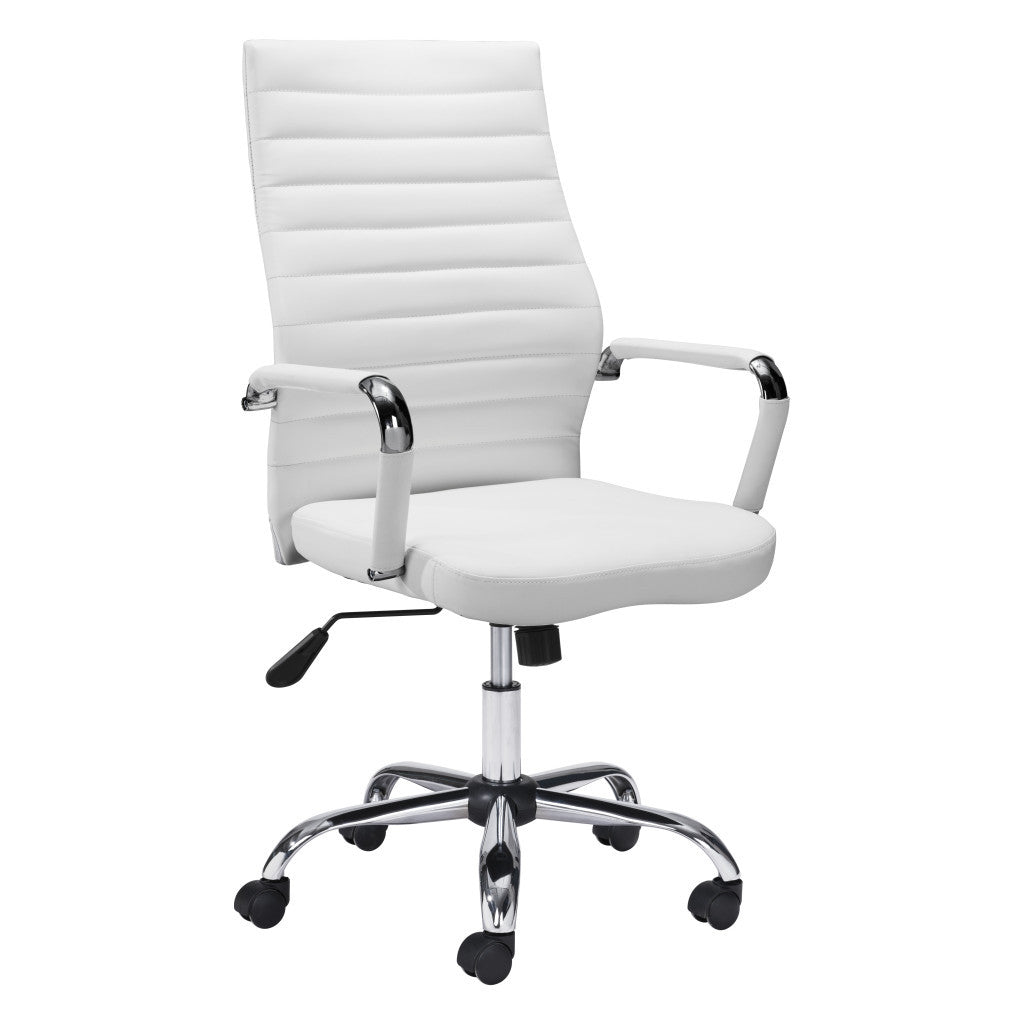 White and Silver Adjustable Swivel Faux Leather Rolling Conference Office Chair