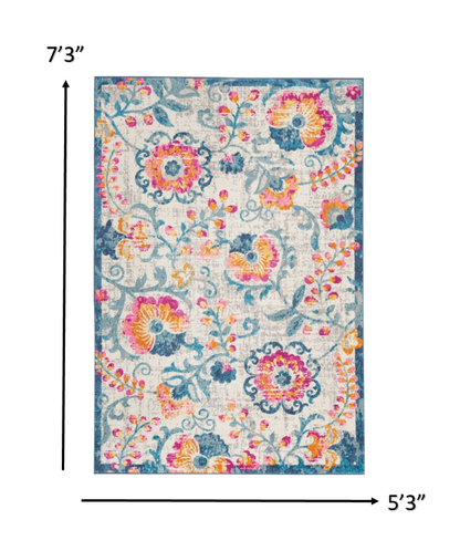 8' X 10' Ivory Floral Dhurrie Area Rug