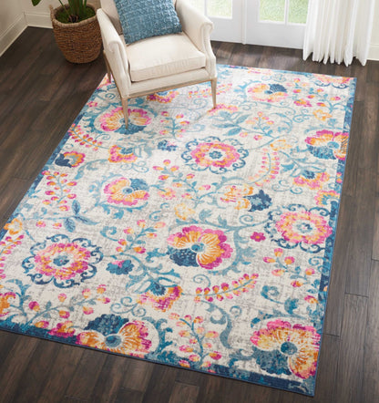 8' X 10' Ivory Floral Dhurrie Area Rug