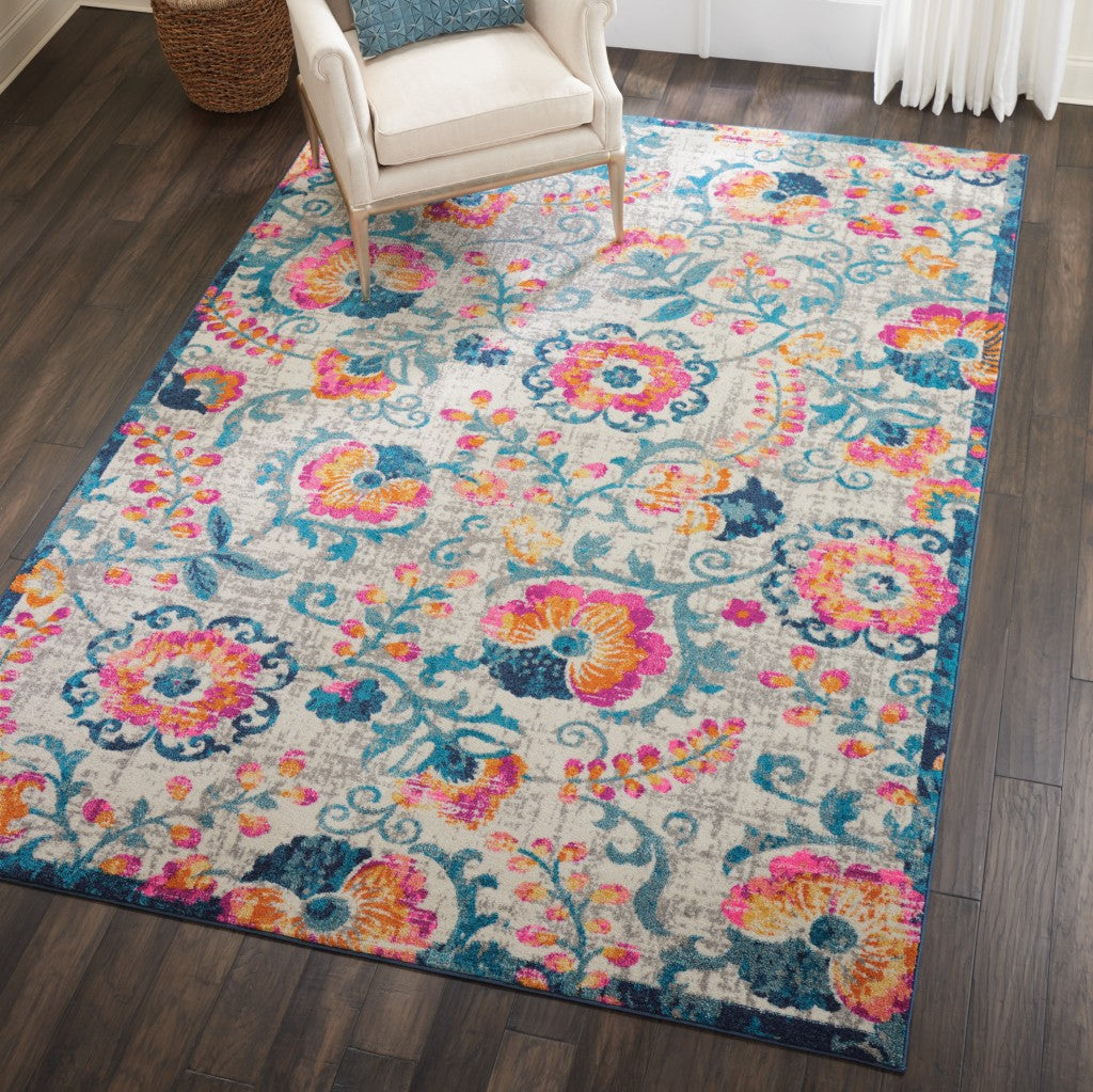 8' X 10' Ivory Floral Dhurrie Area Rug