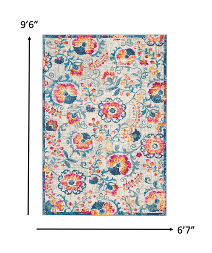 8' X 10' Ivory Floral Dhurrie Area Rug