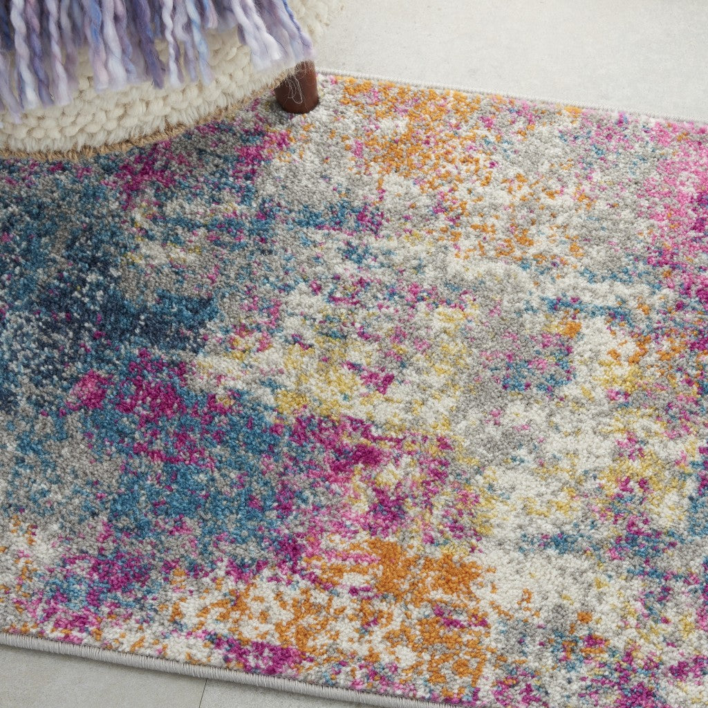 5' X 7' Blue And Pink Abstract Power Loom Area Rug